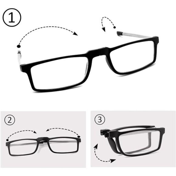 2-Pack Compact Folding Reading Glasses w/ Pouch Red & Black Travel Set X3.0 Mag - Picture 2 of 6